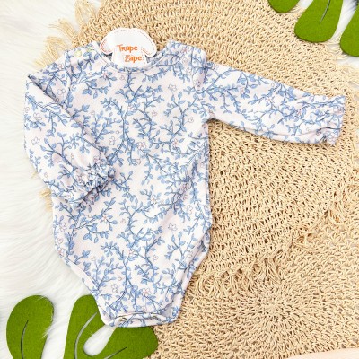 Conj. Body Manga Longa Floral e Calça Anarruga - Rosa e Azul